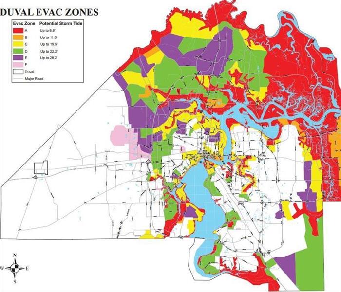 Image shows map of Duval County with different colors noting flood zones.